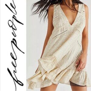 FREE PEOPLE Intimately Let It Happen Mini Slip Dress Sz Small Beige Tan Small